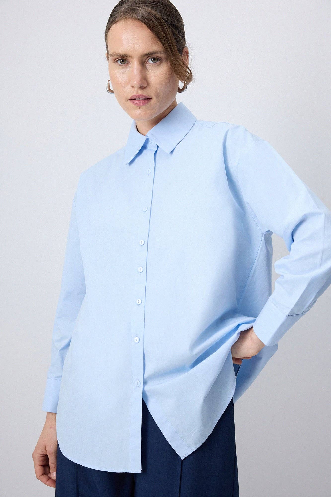 Camicia oversize in cotone azzurro