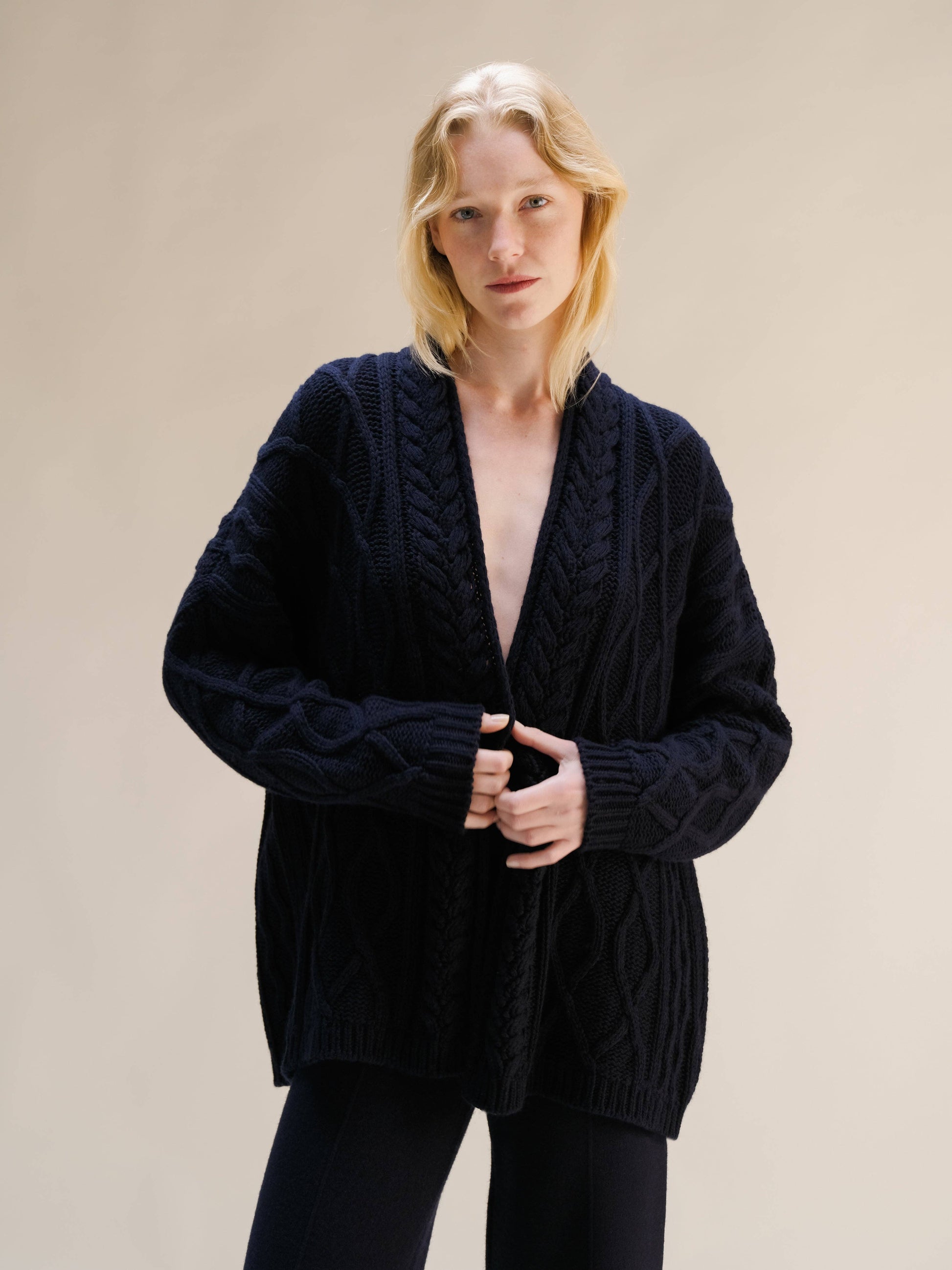 Cardigan Aran oversize in misto cashmere