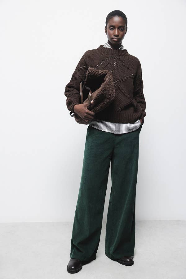 Pantaloni ampi in velluto a coste verde scuro
