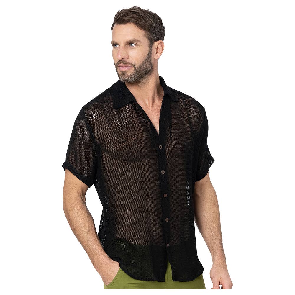 Camicia estiva a maniche corte in cotone nero