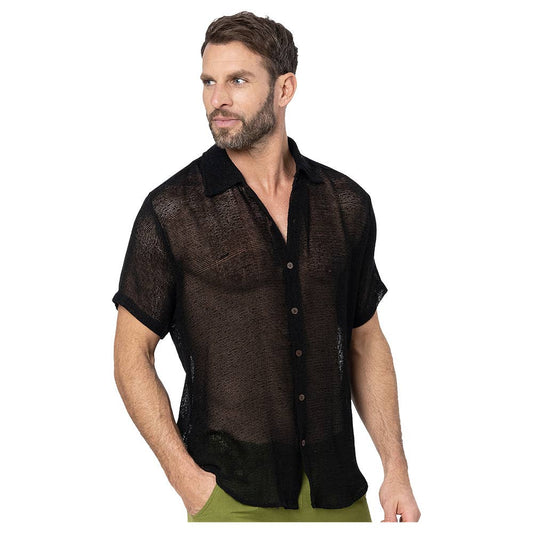 Camicia estiva a maniche corte in cotone nero