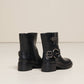 Stivaletti biker neri in PU con fibbie e anello