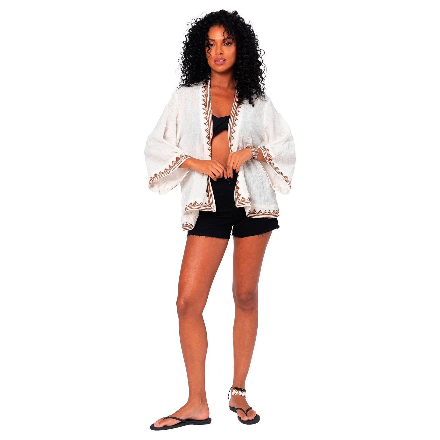 Kimono corto estivo in cotone con maniche 3/4 stile boho