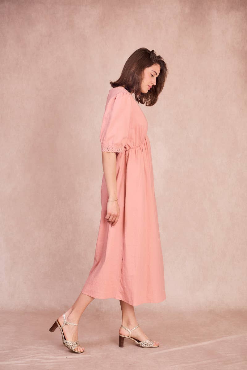 Abito midi con scollo a V e bordi in pizzo