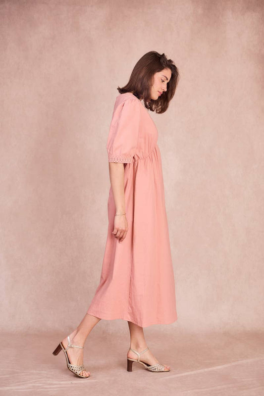 Abito midi con scollo a V e bordi in pizzo