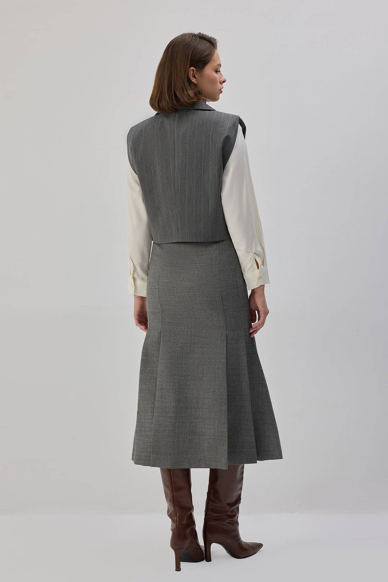 Gilet gessato corto doppiopetto