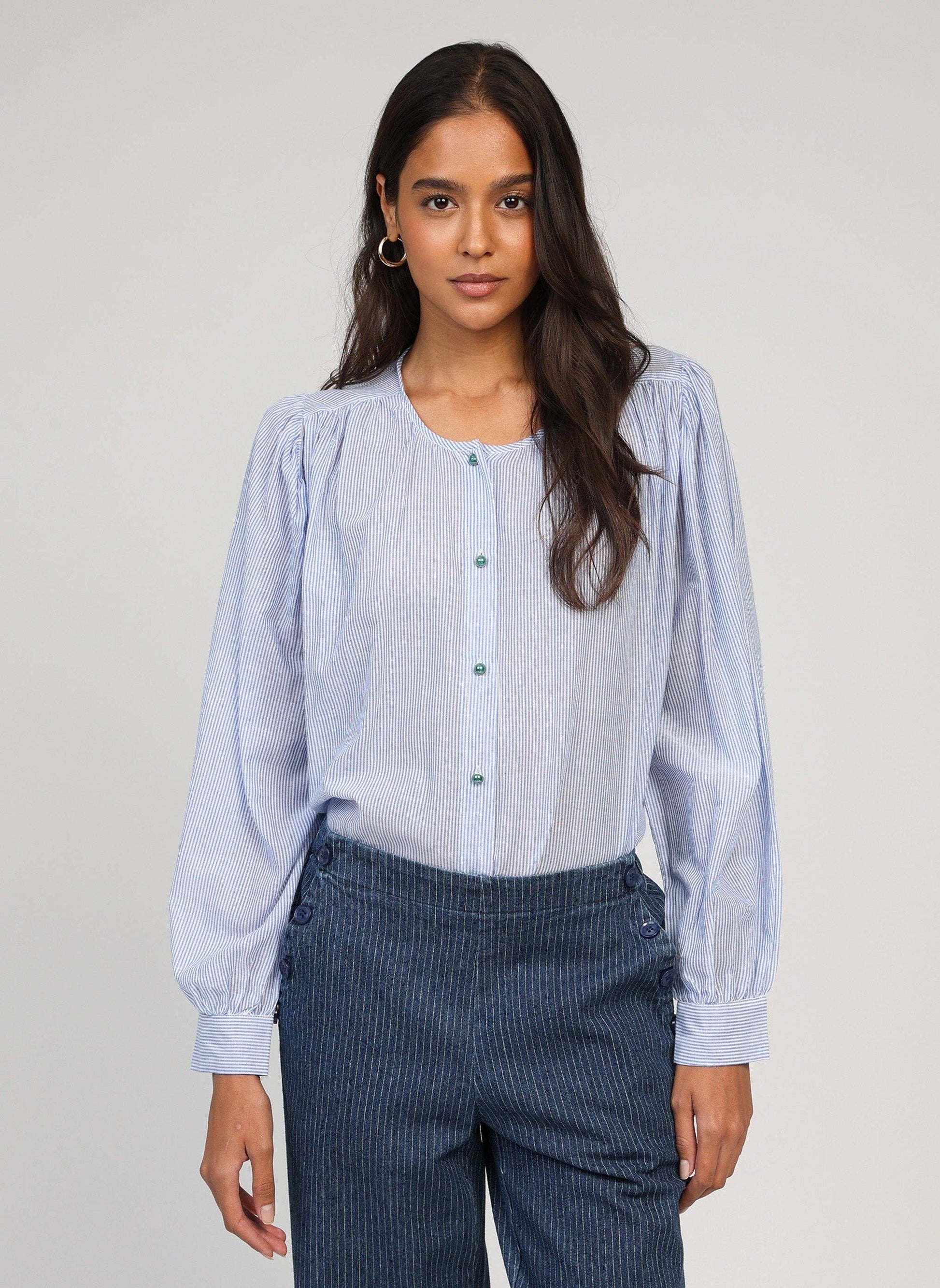 Blusa Sajona a righe blu
