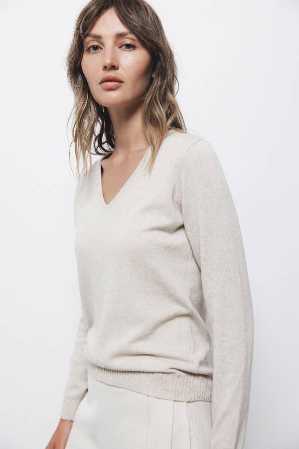 Maglione in maglia rasata con scollo a V