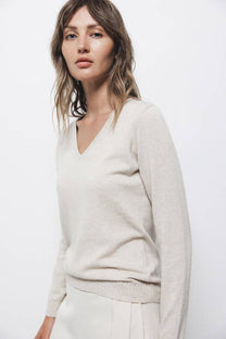 Maglione in maglia rasata con scollo a V
