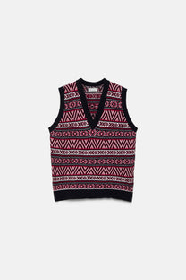 Gilet in Maglia Jacquard con Scollo a V