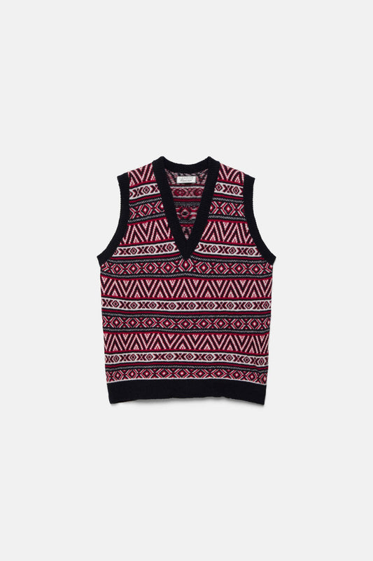 Gilet in Maglia Jacquard con Scollo a V