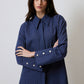 Camicia gessata blu navy con polsini extra-larghi