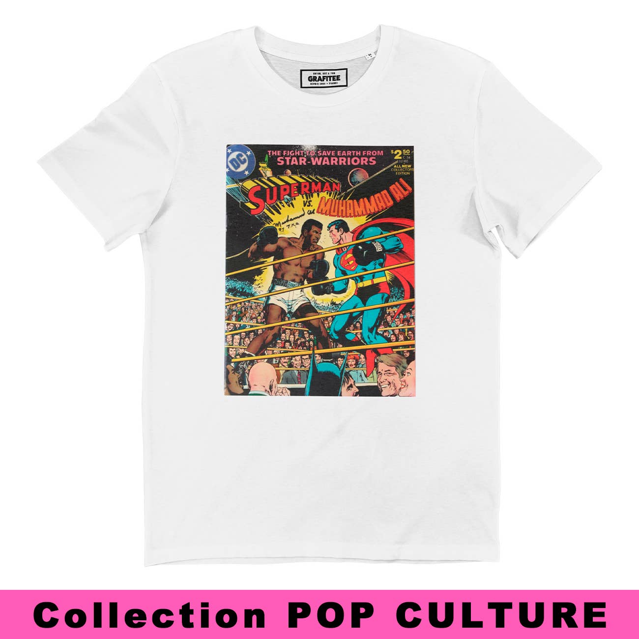 T-shirt unisex pop culture Superman vs Ali in cotone biologico