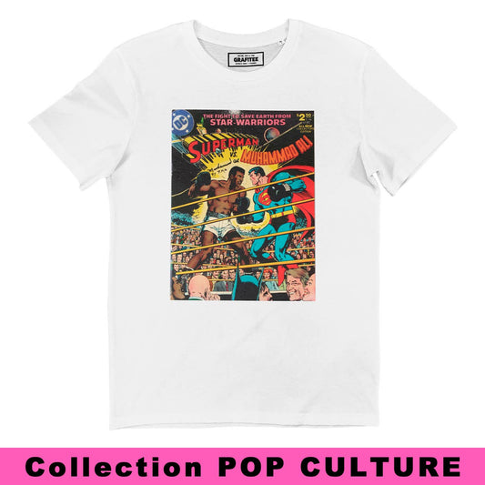 T-shirt unisex pop culture Superman vs Ali in cotone biologico