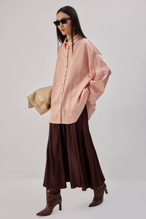Camicia oversize in raso rosa
