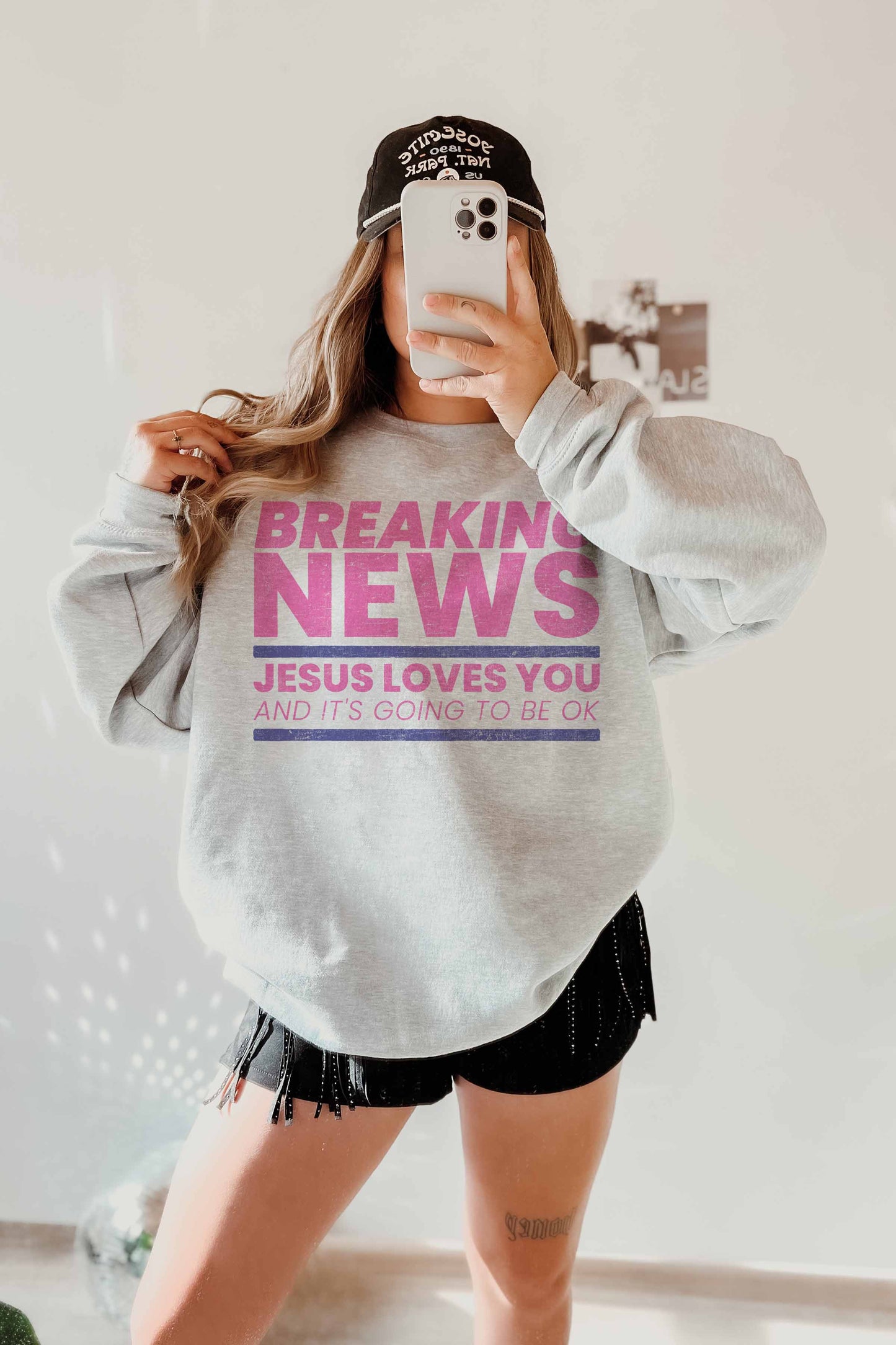 Felpa Oversize Grafica Breaking News