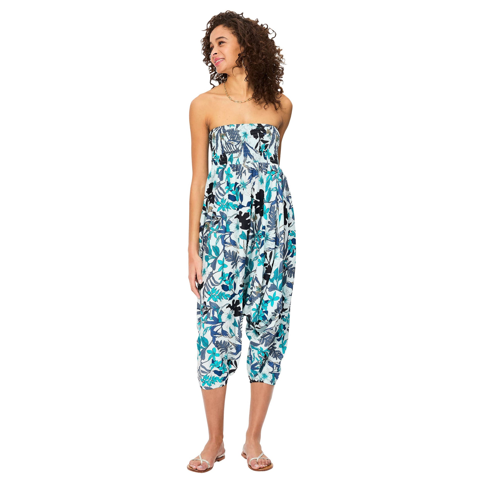 Pantaloni harem estivi in cotone con stampa floreale