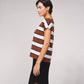 Maglione a righe a maniche corte con scollo a V