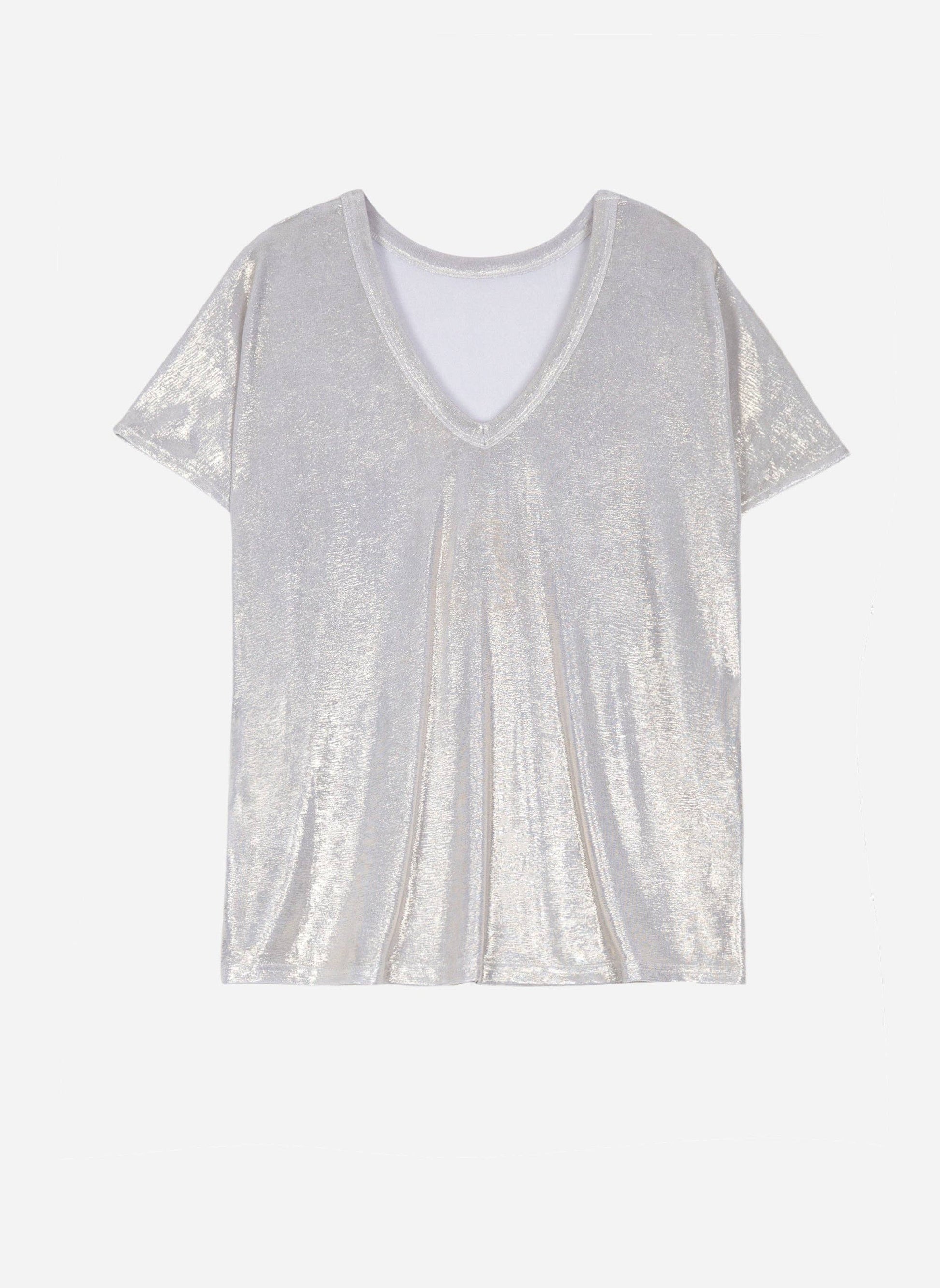 Camicetta metallizzata con scollo a V
