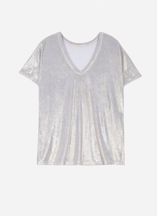 Camicetta metallizzata con scollo a V