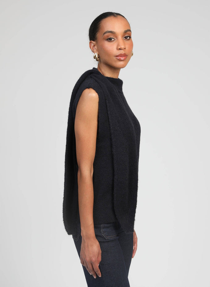 Maglione smanicato a collo alto blu marino