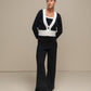 Cardigan donna cropped bicolore in maglia