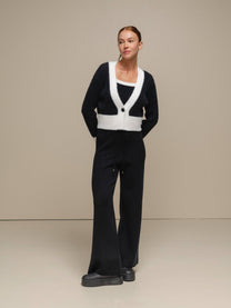 Cardigan donna cropped bicolore in maglia