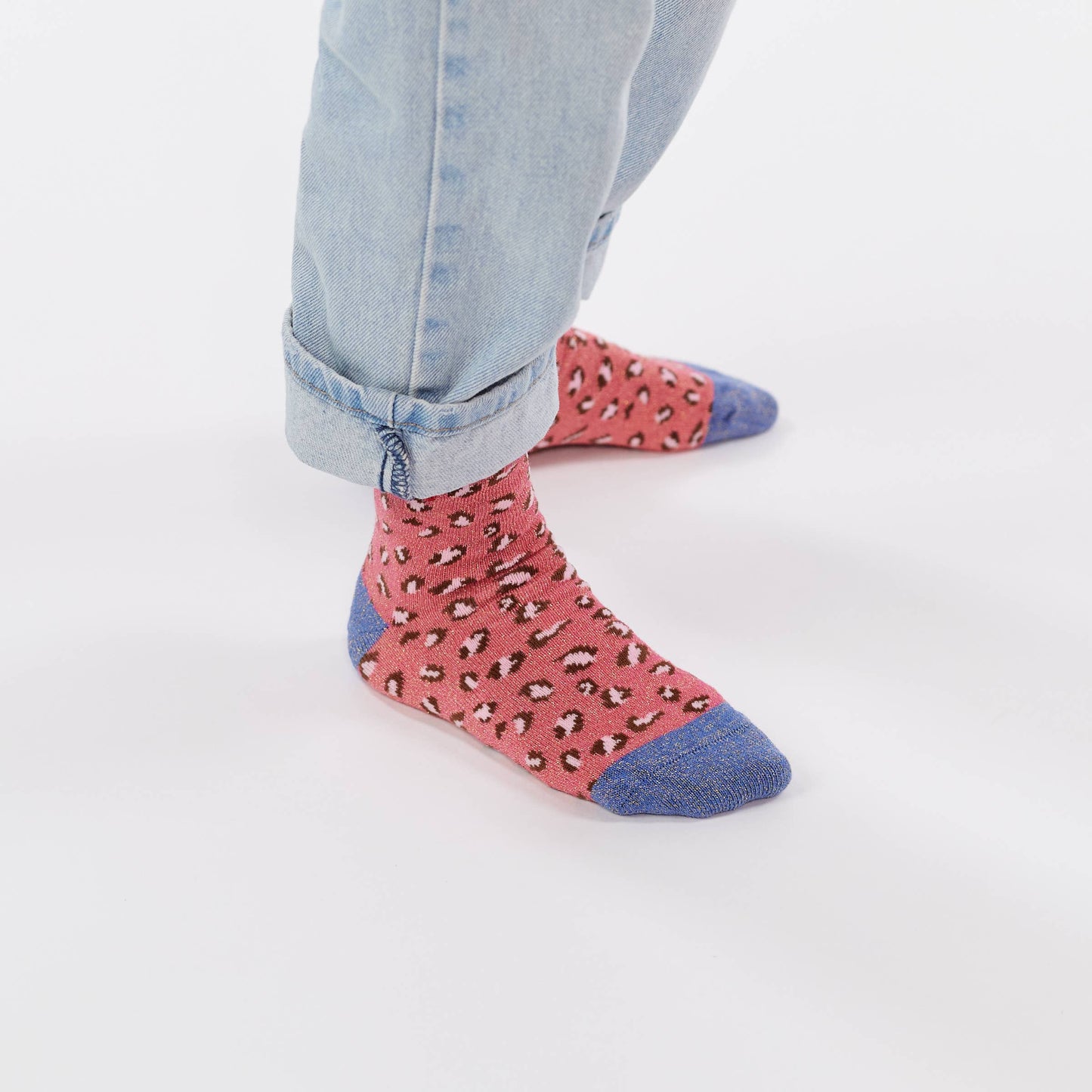 Calzini bambina leopardati glitter rosa