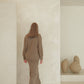 Gonna lunga a vita alta in misto cashmere con spacco laterale in maglia 3D