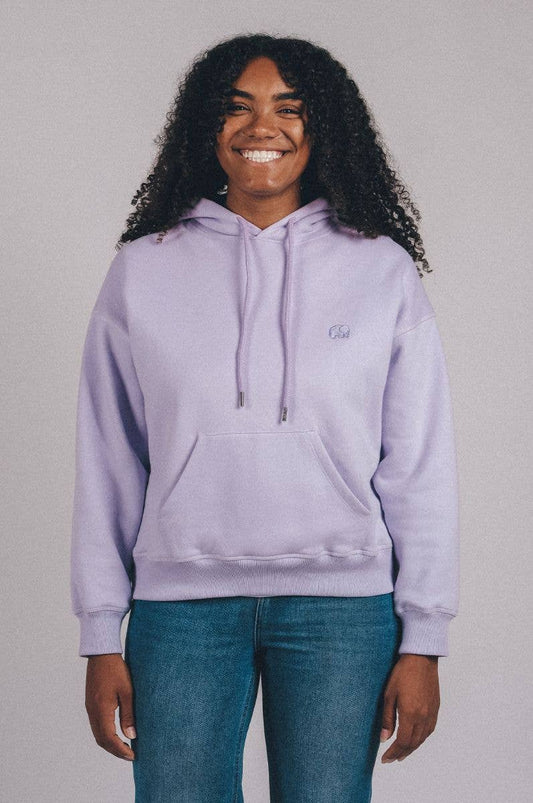 Felpa oversize da donna in cotone biologico con cappuccio color lavanda