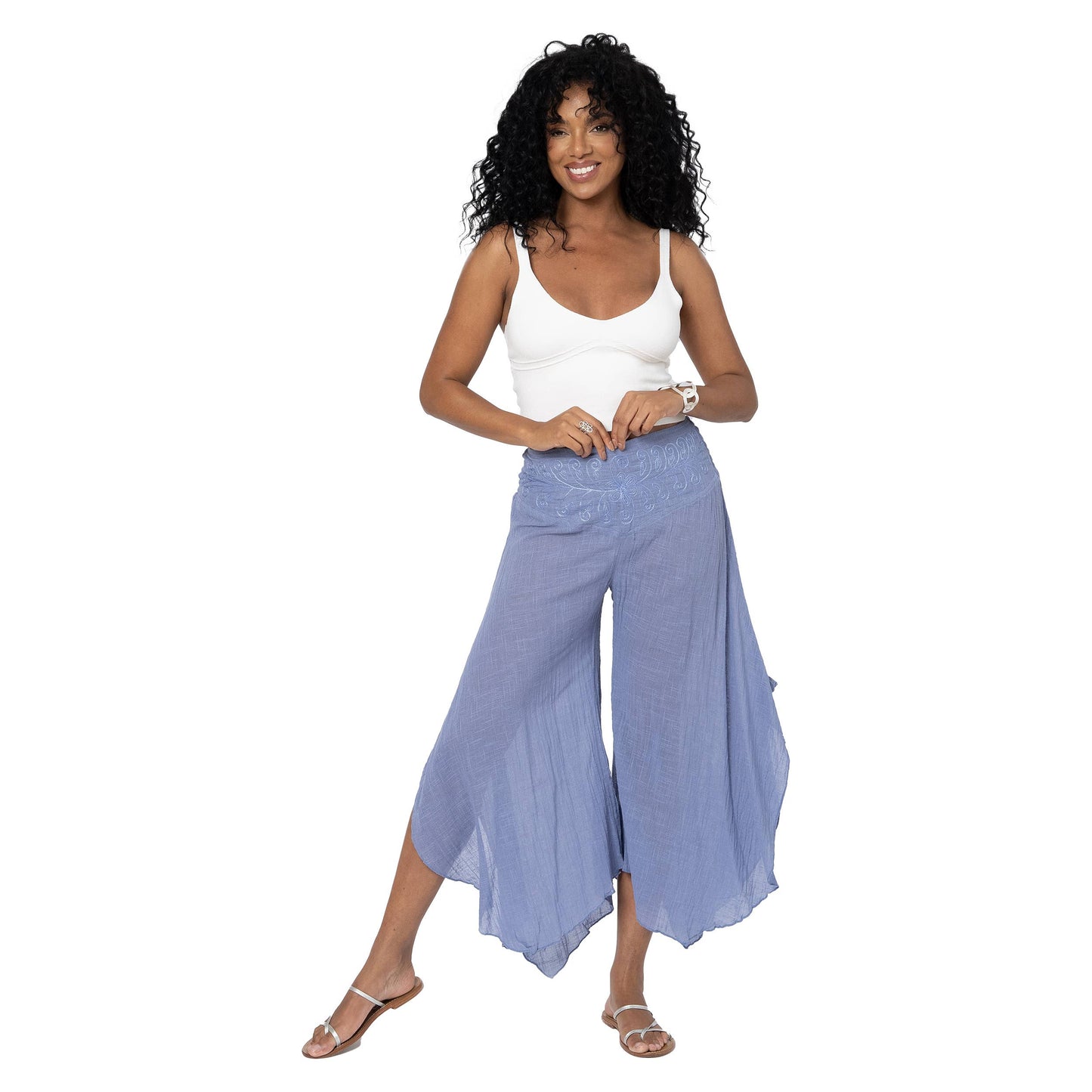 Pantaloni estivi asimmetrici in cotone blu