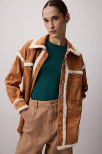 Camicia effetto suede con profili in peluche