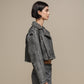 Giacca biker cropped in ecopelle grigia da donna