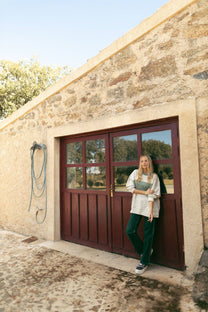 Felpa girocollo color block verde e beige old school
