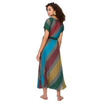Abito estivo lungo boho multicolor con cintura