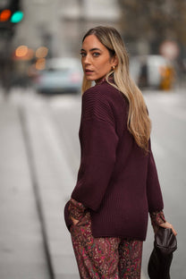 Cardigan in maglia color vino con bottoni