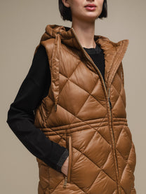 Gilet imbottito lungo con cappuccio da donna