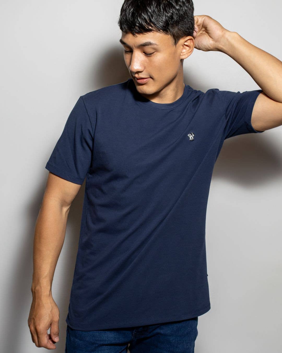 T-shirt blu antimacchia in cotone elasticizzato