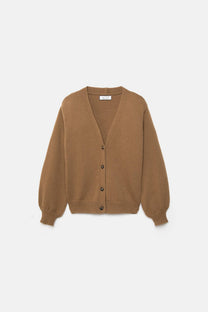 Cardigan in lana a maglia rasata con scollo a V