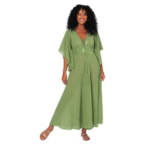 Abito lungo estivo boho in cotone verde