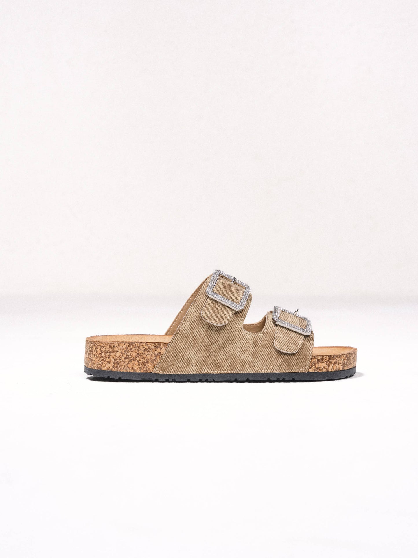 Sandali bassi con fibbie glitterate