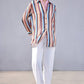 Camicia in raso a righe multicolore con polsini a contrasto