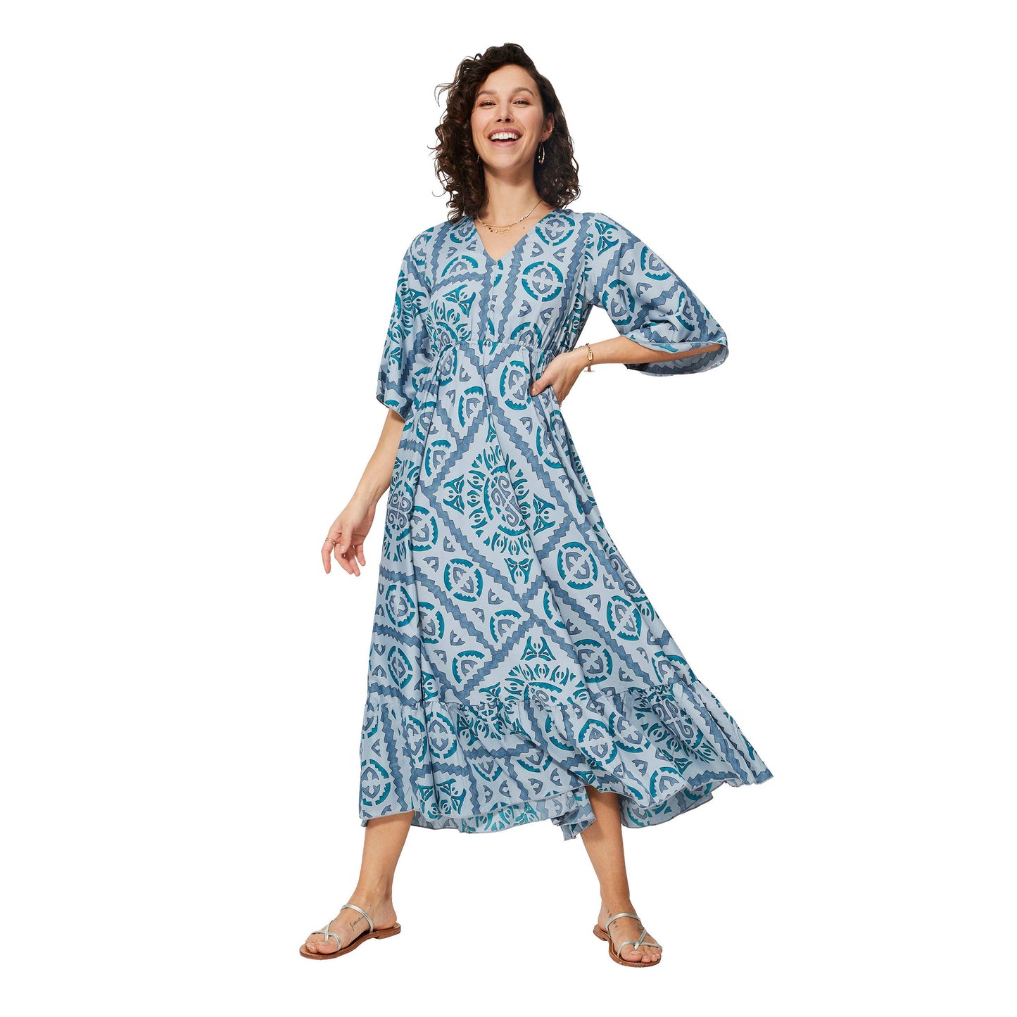Vestito lungo estivo boho con maniche a 3/4