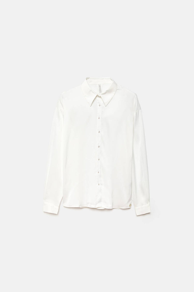 Camicia in raso con bottoni perla
