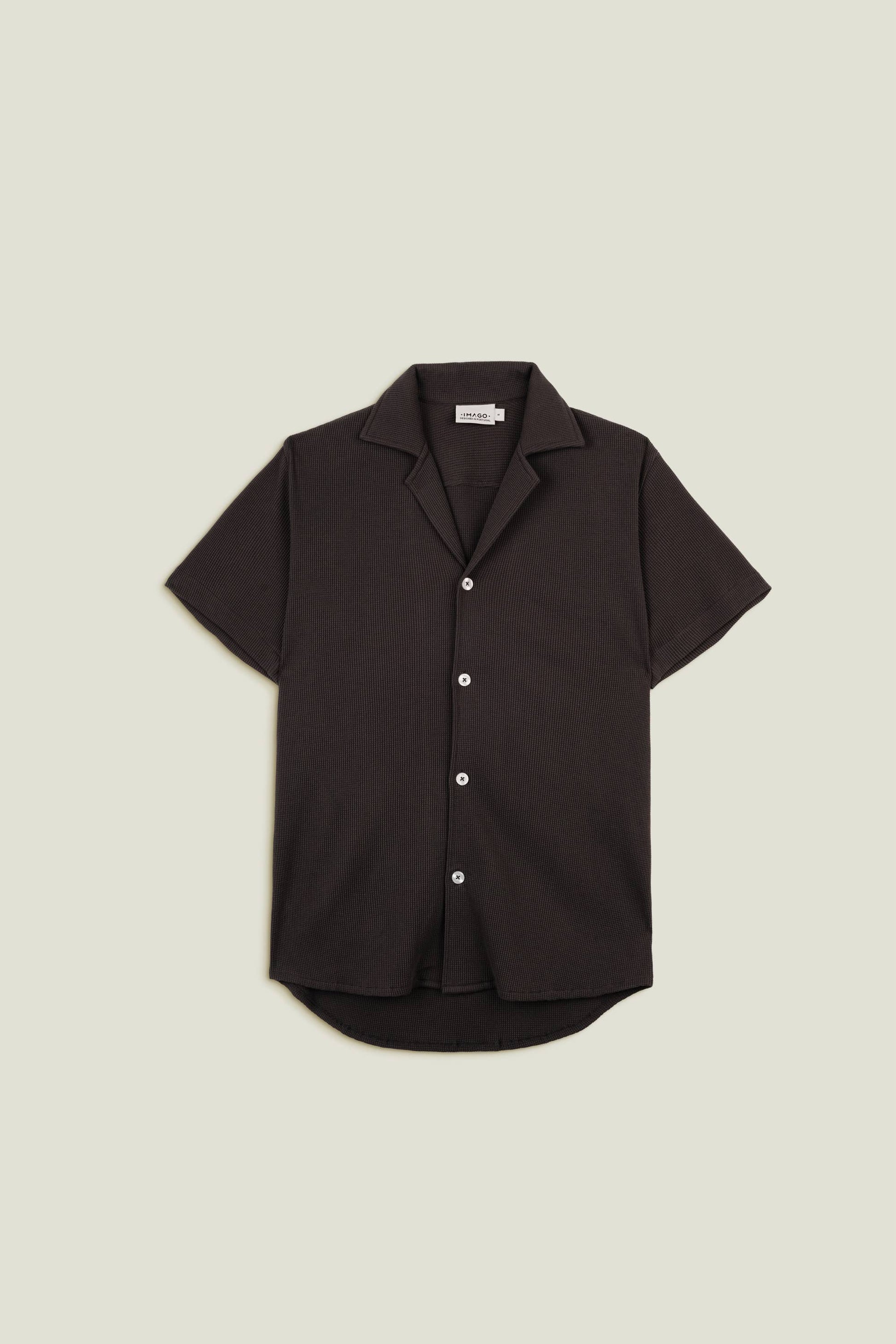 Camicia waffle nera in cotone
