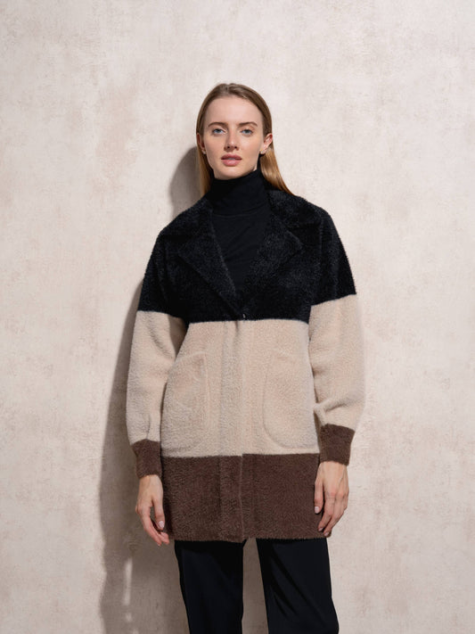 Cappotto effetto pelliccia color block multicolore