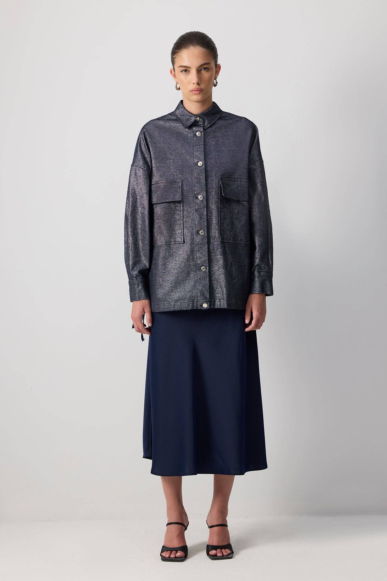 Giacca oversize in gabardine glitterata