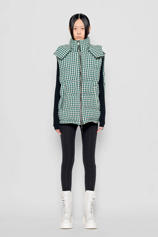 Gilet imbottito tweed con cappuccio rimovibile