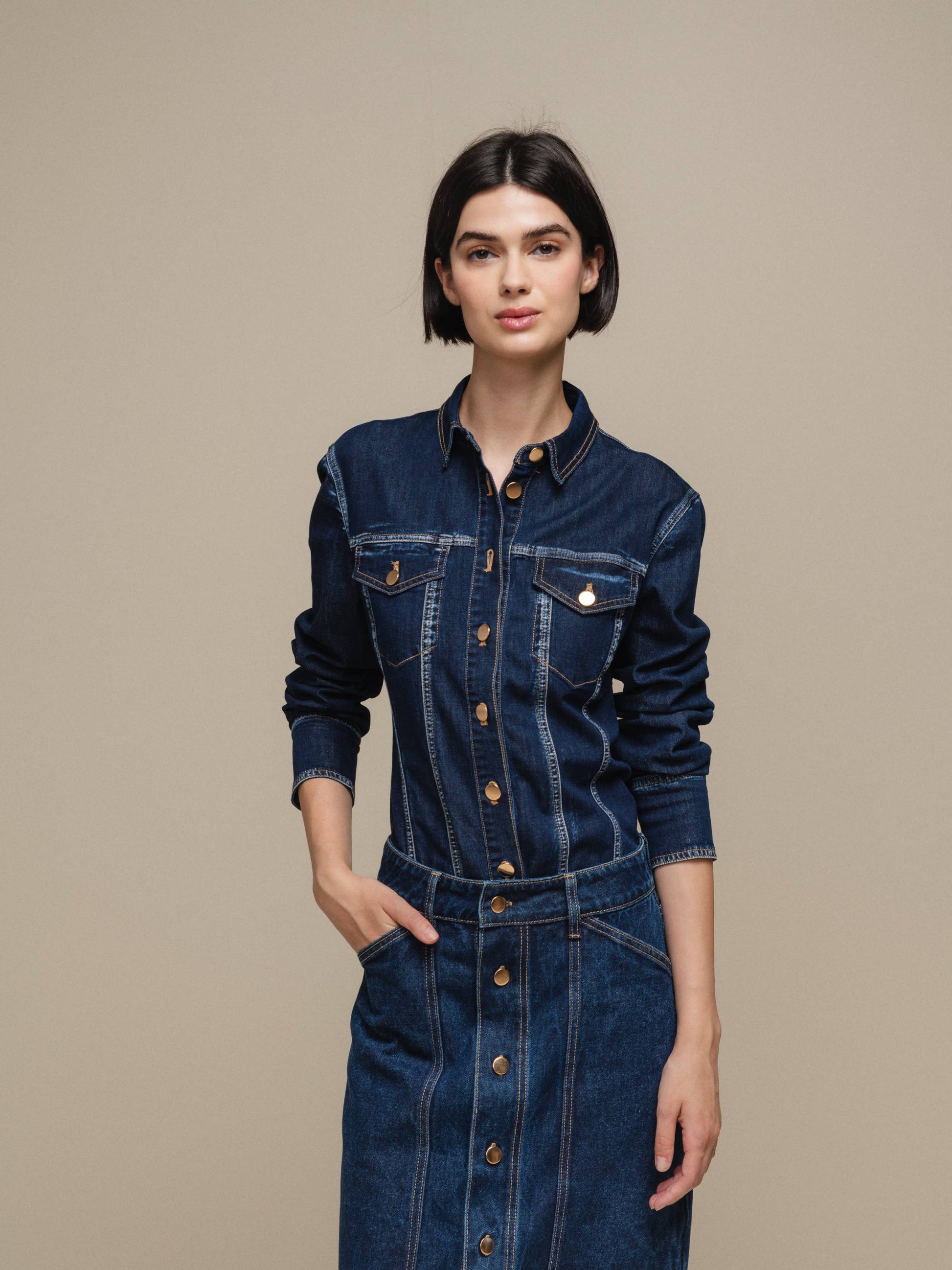 Abito chemisier in denim da donna