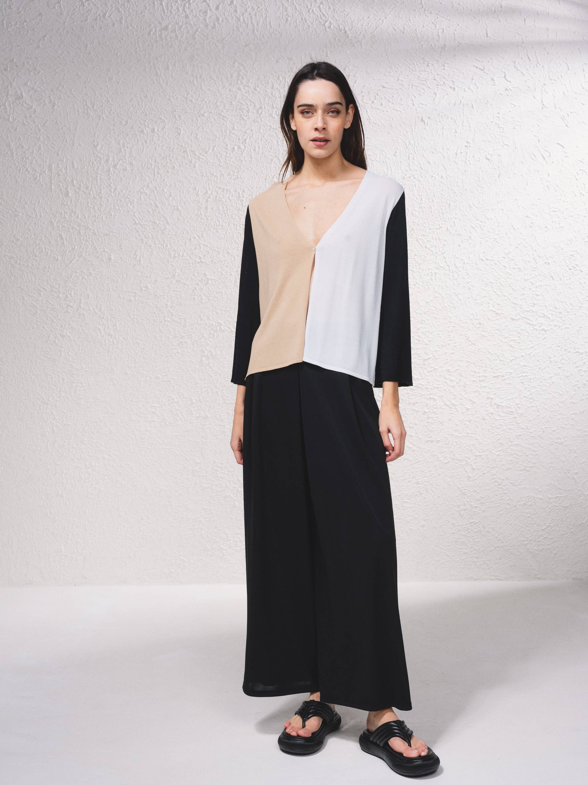 Giacca in maglia color block con scollo a V
